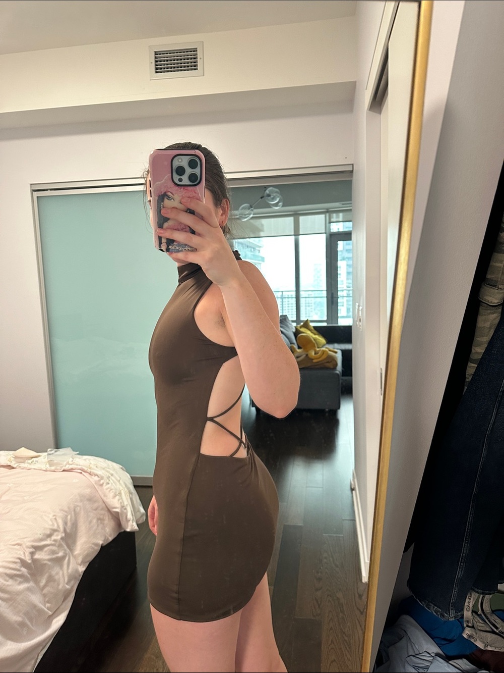 Sleeveless Olive Bodycon Mini Dress - Picture 3 of 4